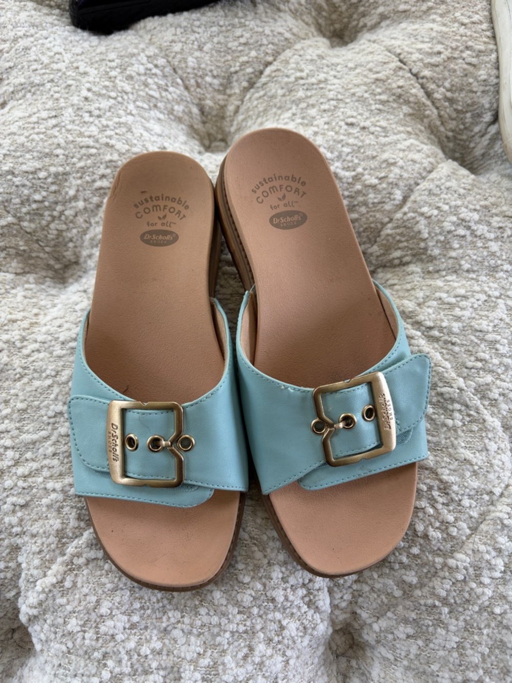 Dr. Scholl's Mint Slide Clogs with Gold Buckle